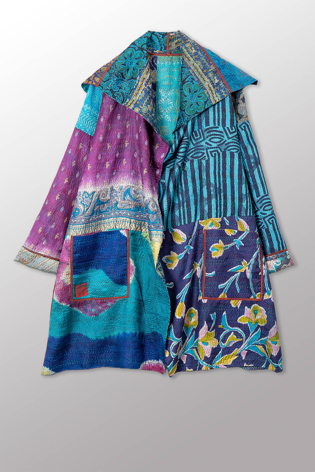 VINTAGE SILK KANTHA POCKET MEDIUM COAT - sv2316-0009m -