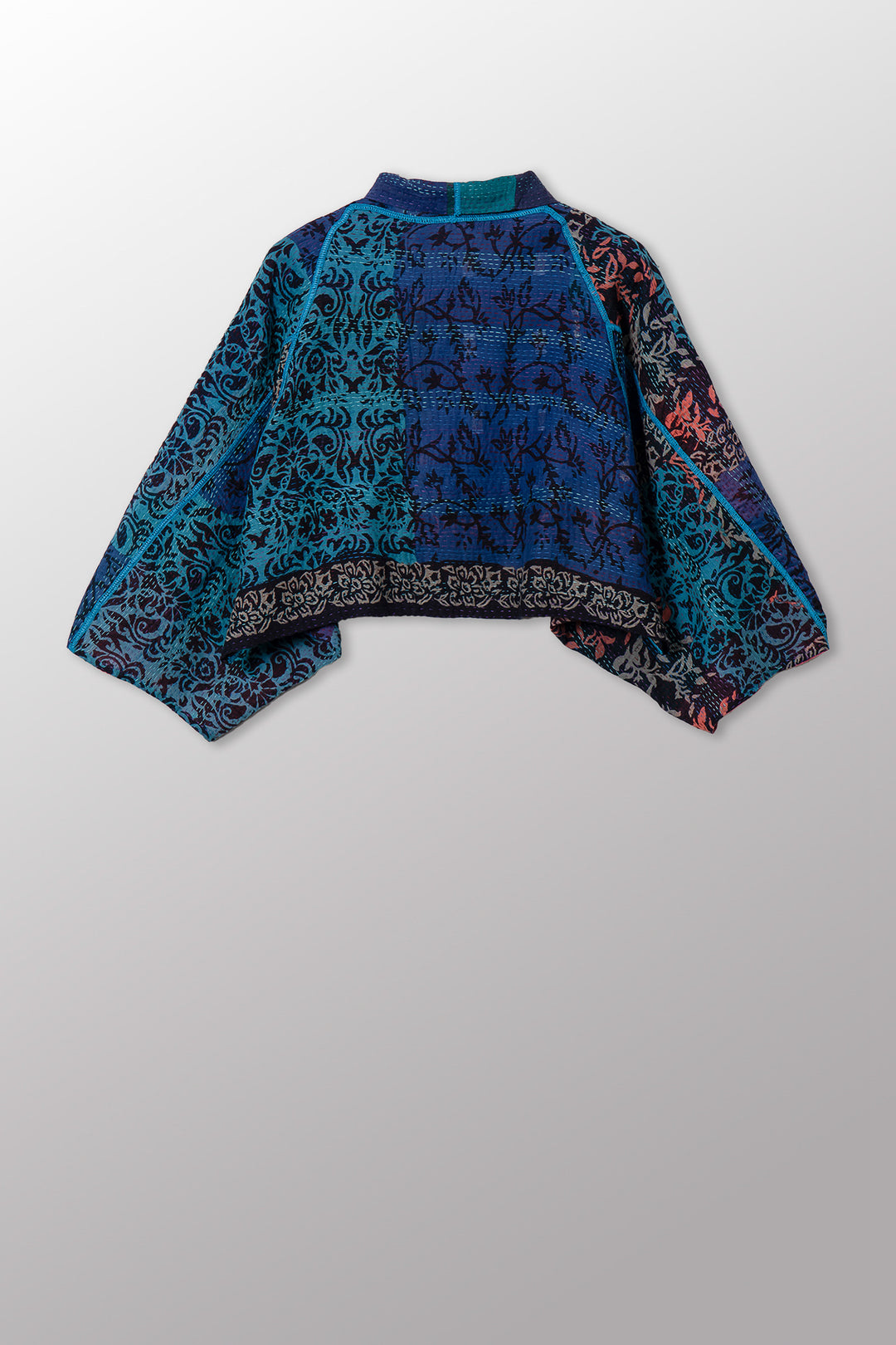 BAGH PRINT KANTHA PUFF SLV. SHRUG - bg2062-blu -
