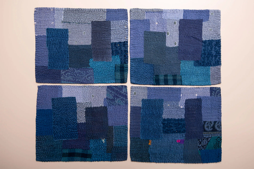 Landscape Fray Patch Vintage Kantha Placemat -Navy (Set of 2)