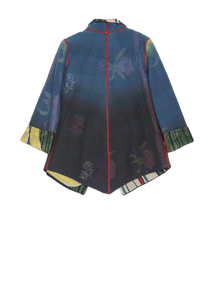 STRIPE AND BENDS KANTHA WING COLLAR JACKET - sb4013-grn -