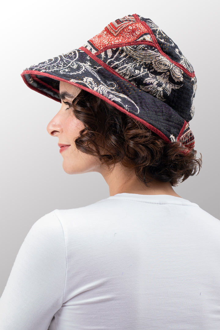 DOT & PAISLEY KANTHA CIRCULAR CUT BRIM HAT - dp4882-nvy -