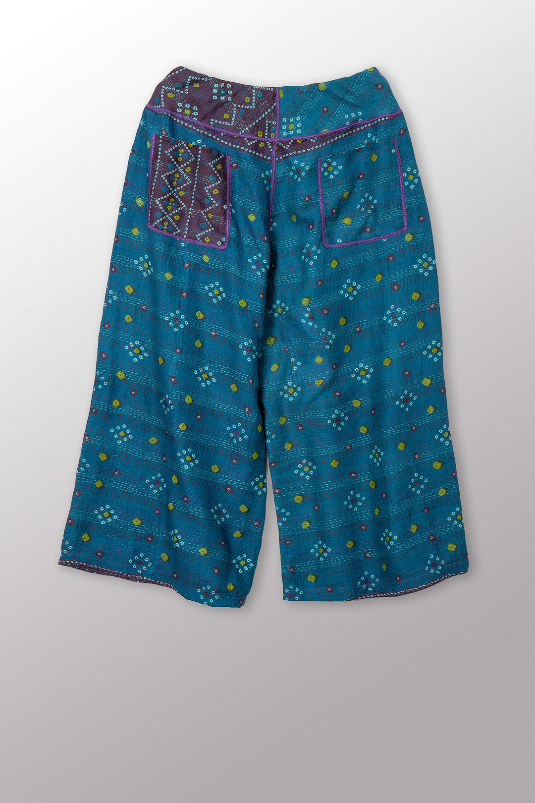 VINTAGE COTTON & NEW VOILE KANTHA MID RISE WIDE LEG PANTS - cn2665-0003m -