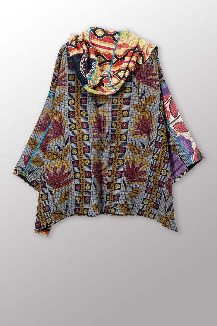 VINTAGE COTTON KANTHA HOODIE PONCHO - cv4064-0039a -