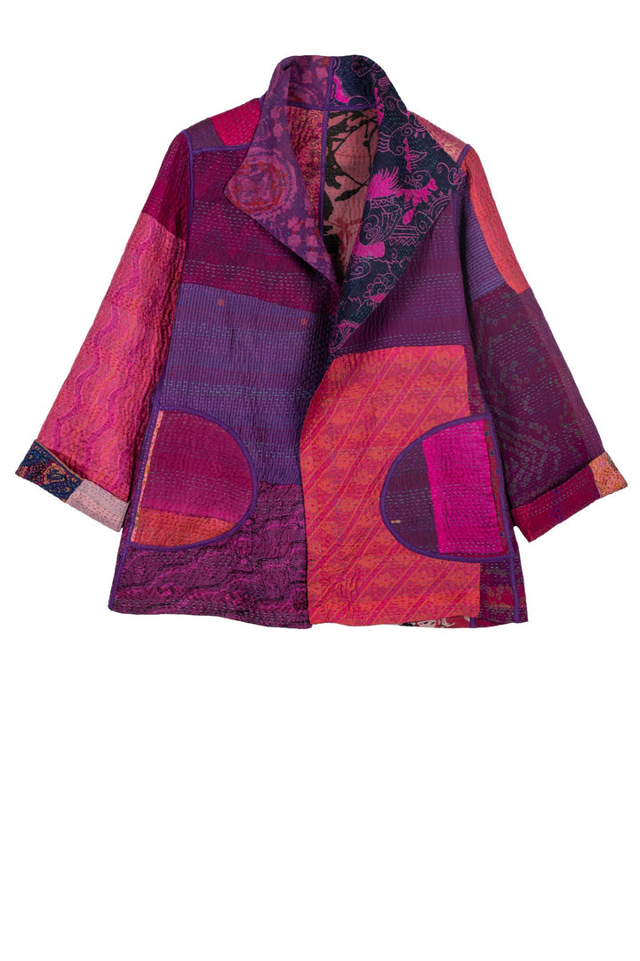 JACQUARD SILK KANTHA SHORT JACKET - js4007-pik -