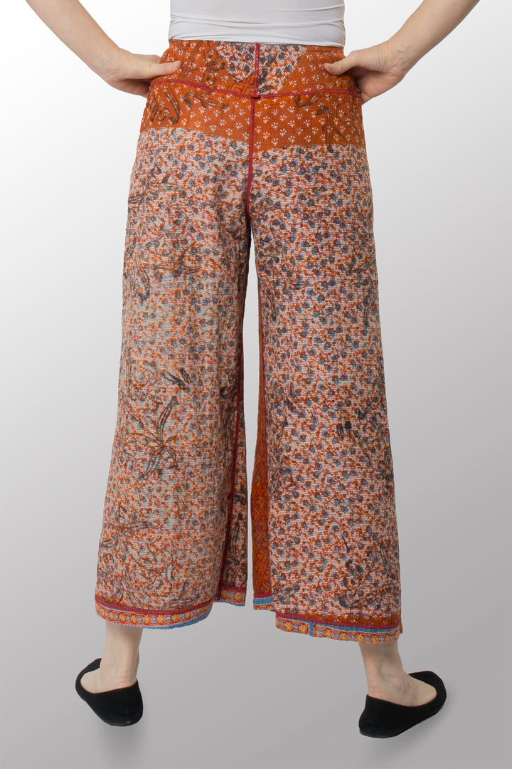 VINTAGE COTTON KANTHA MID RISE WIDE LEG PANTS - cv2665-0002s -