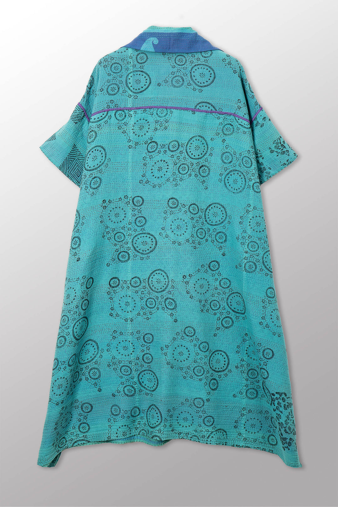 VINTAGE COTTON & NEW VOILE KANTHA WING COLLAR DRESS - cn2454-0004a -