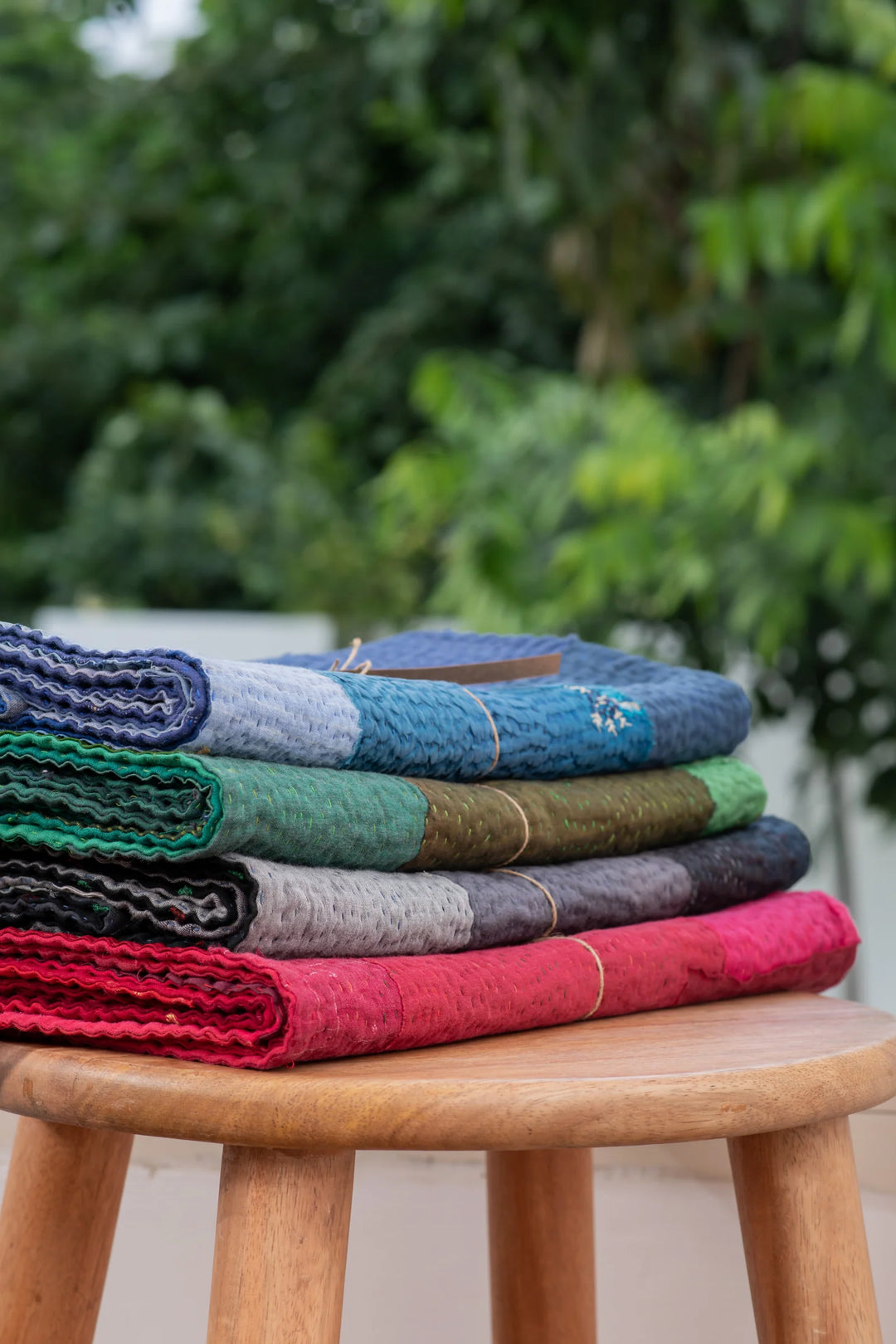 Landscape Fray Patch Vintage Kantha Runner -Navy