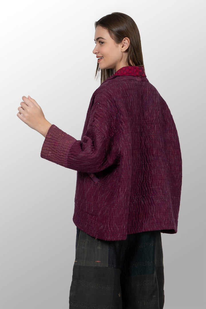 QUILTED OVERDYE COTTON KANTHA BIG POCKET JACKET - oq5057-cred001a -