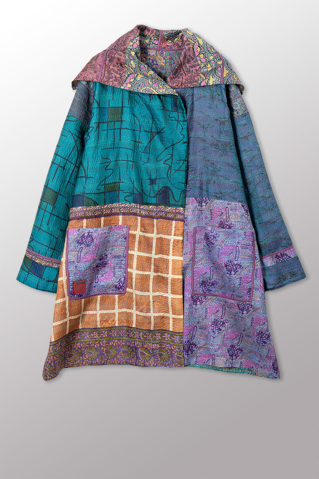 VINTAGE SILK KANTHA POCKET MEDIUM COAT - sv2316-0008m -