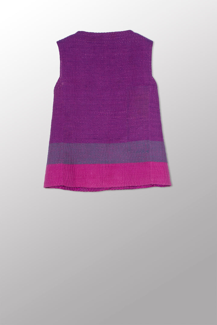 JACQUARD WITH WOVEN KANTHA CREW NECK FITTED VEST - jq5228-0002m -