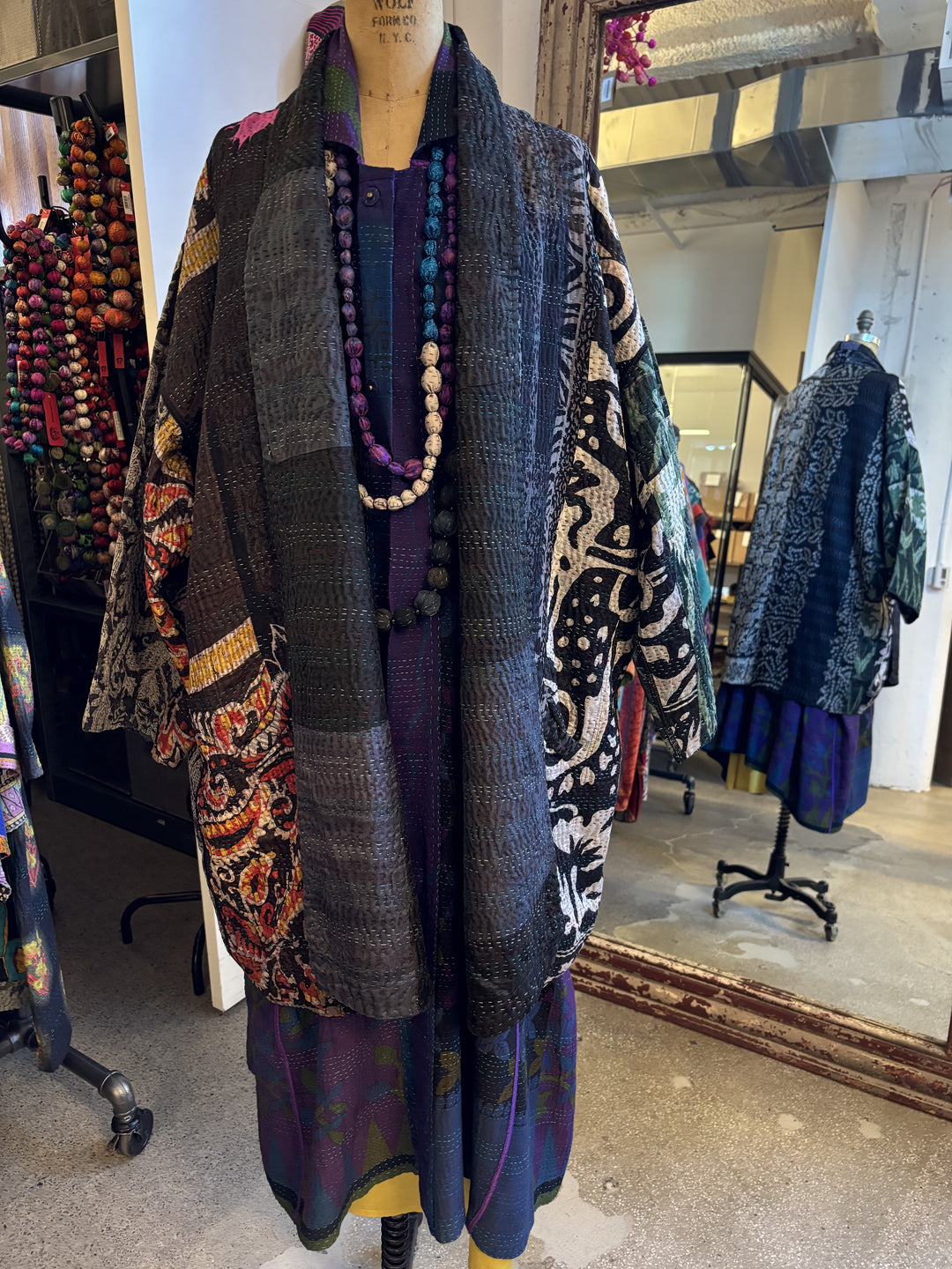 JACQUARD SILK KANTHA HAORI JACKET - js4068-blk -