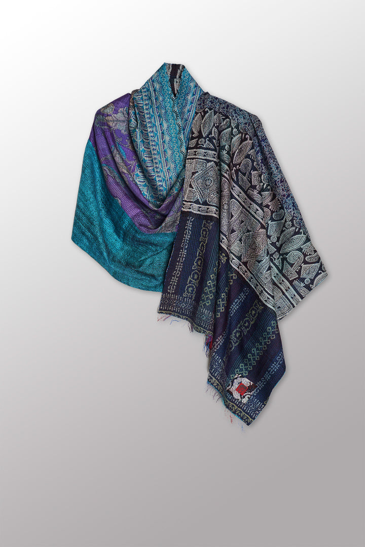 VINTAGE SILK KANTHA SHAWL MEDIUM - sv2802-0010a -