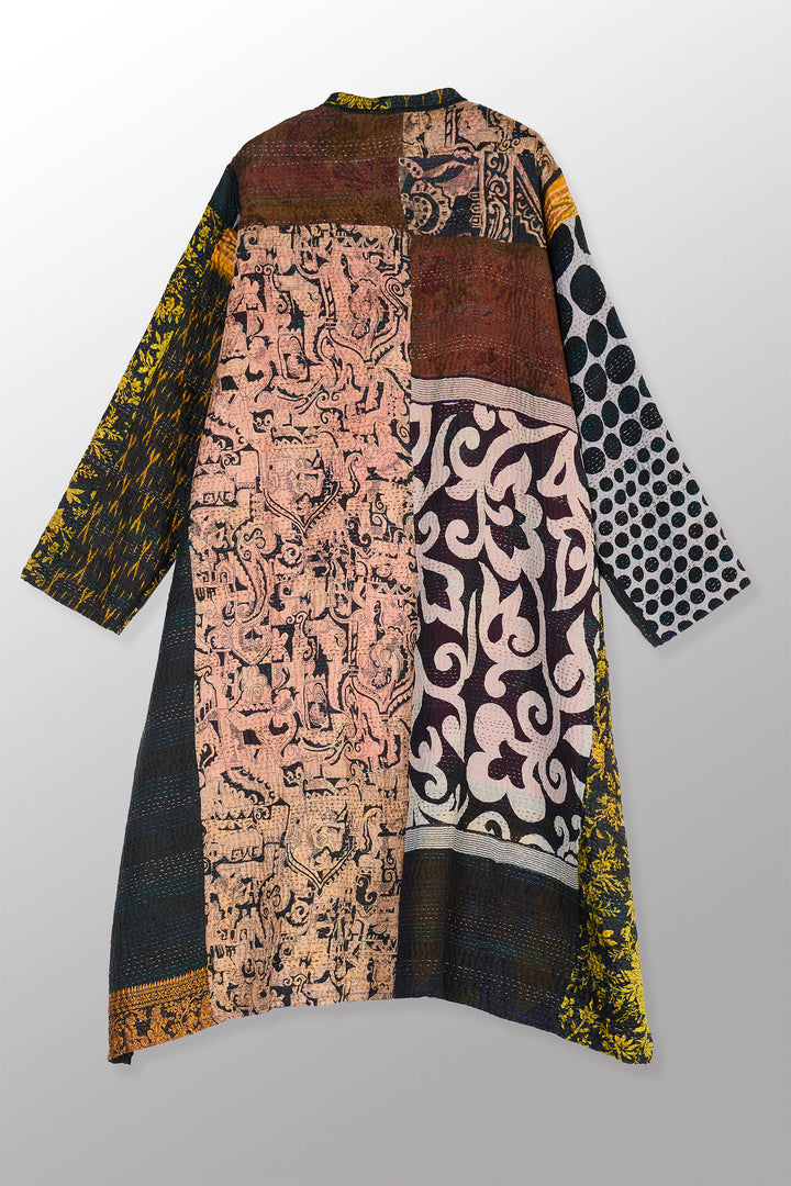 JACQUARD SILK KANTHA KAFTAN COAT - js4343-grn -