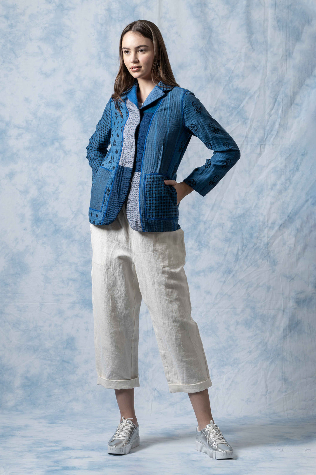 BBK PATCH KANTHA BASIC JACKET - bl-bbp4052-nvy -