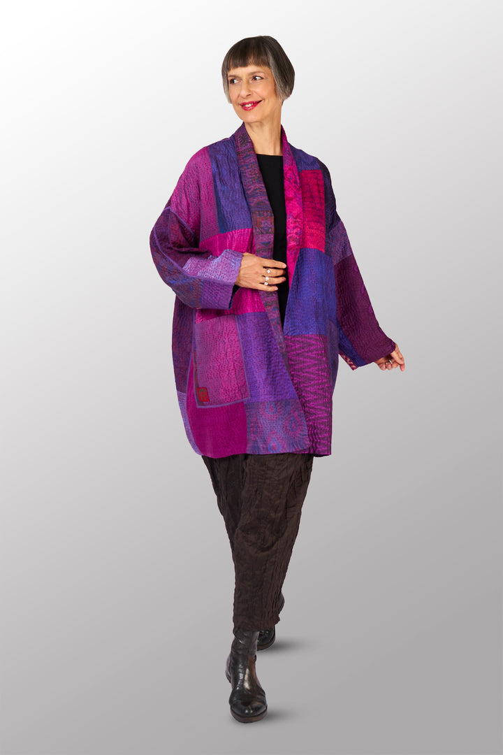 JACQUARD SILK KANTHA HAORI JACKET - js4068-prp -