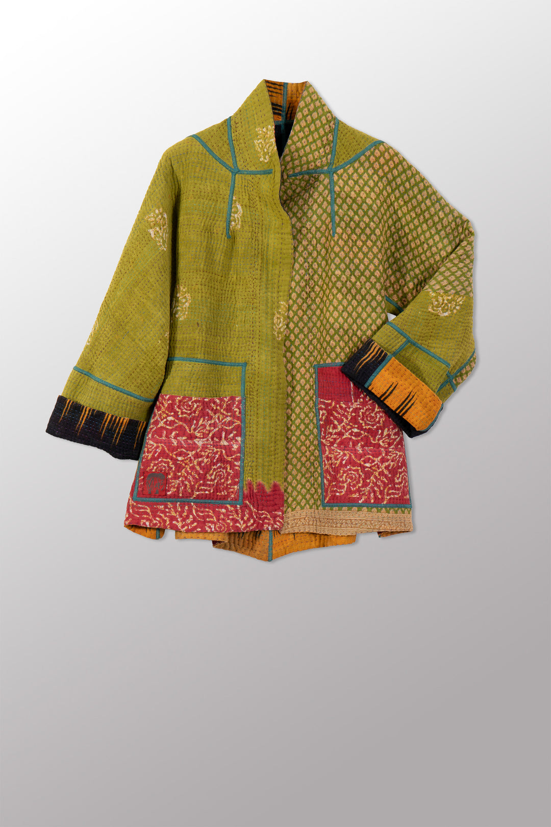 VINTAGE COTTON KANTHA FLARE SHORT JKT - cv4011-0130s -