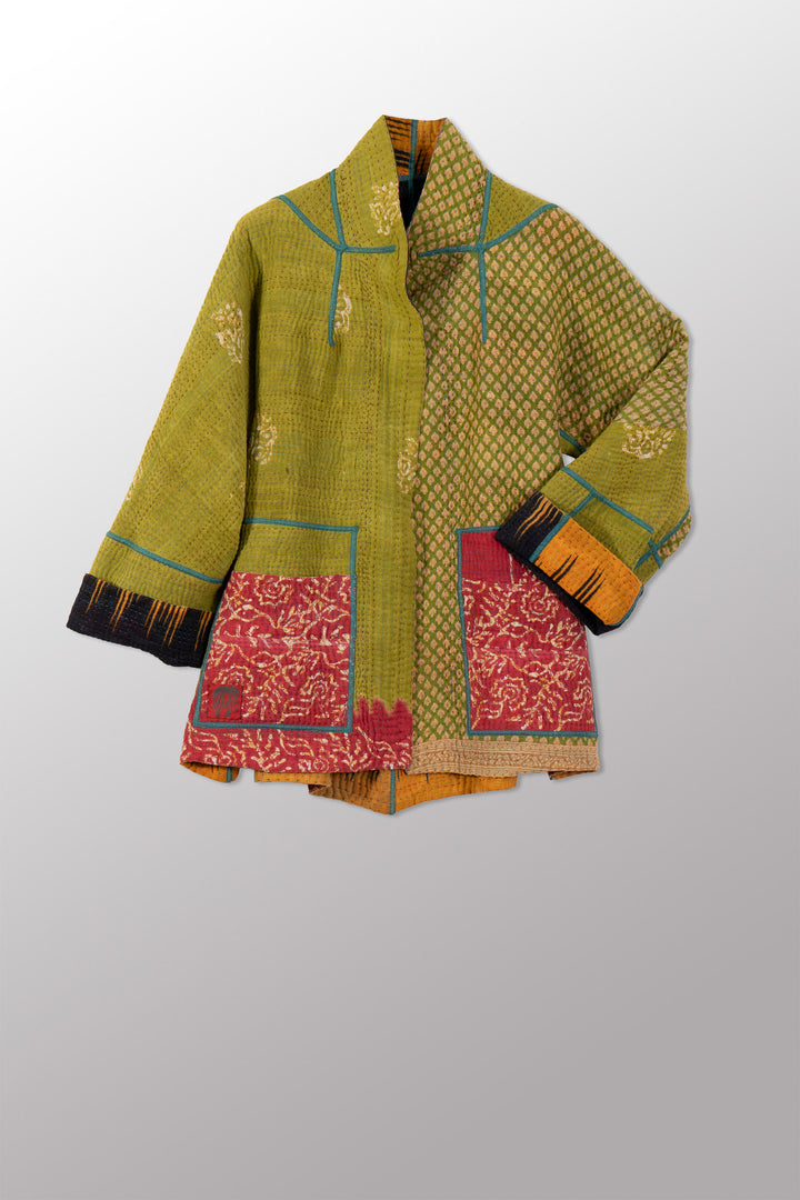 VINTAGE COTTON KANTHA FLARE SHORT JKT - cv4011-0130s -