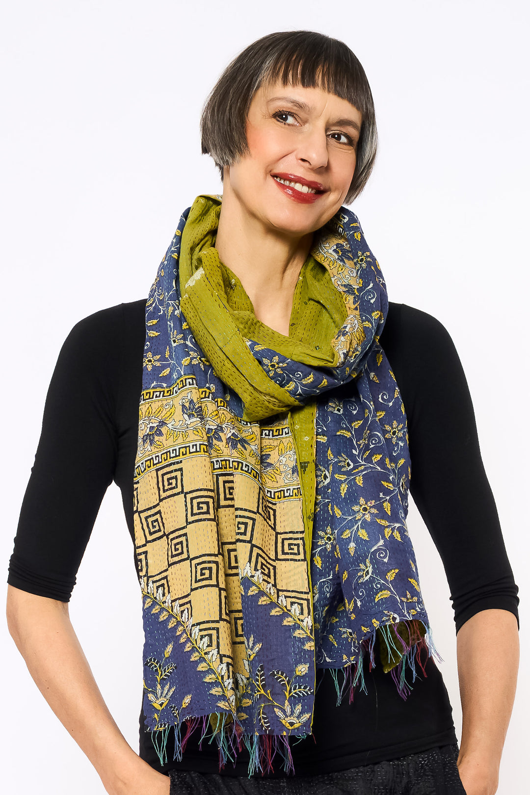 VINTAGE COTTON KANTHA SCARF STANDARD - cv2801-1007a -