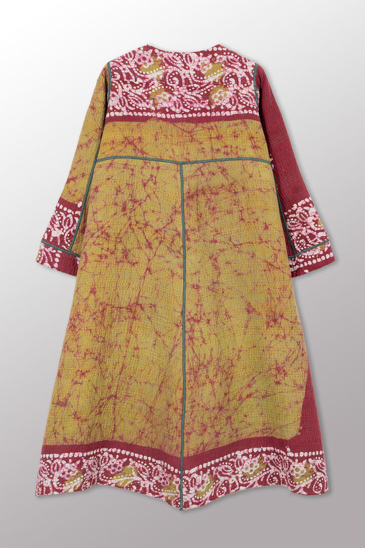 VINTAGE COTTON KANTHA WRAP FLARE COAT - cv4330-0033a -
