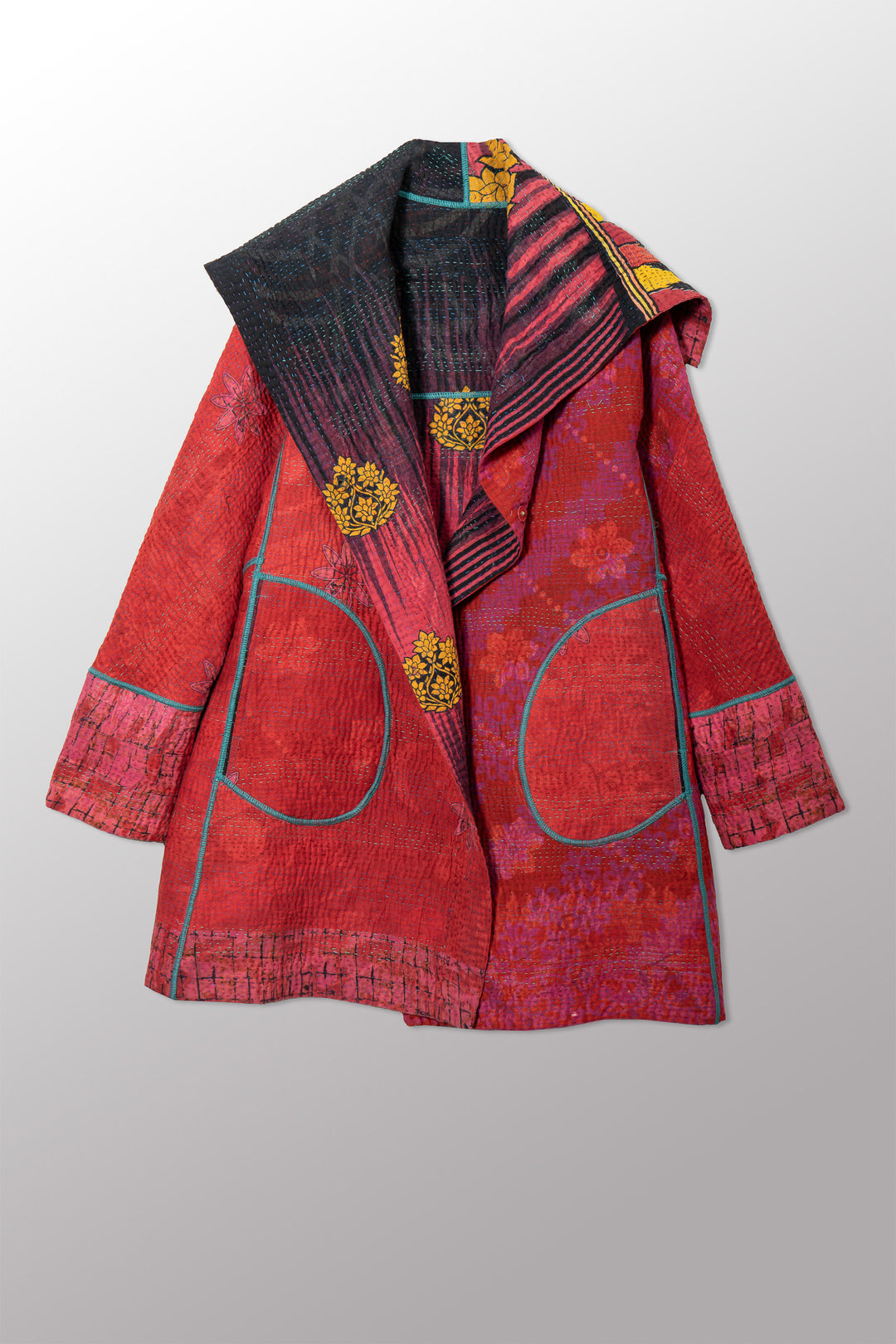 VINTAGE COTTON KANTHA A-LINE COAT P - cv4336-0002a -