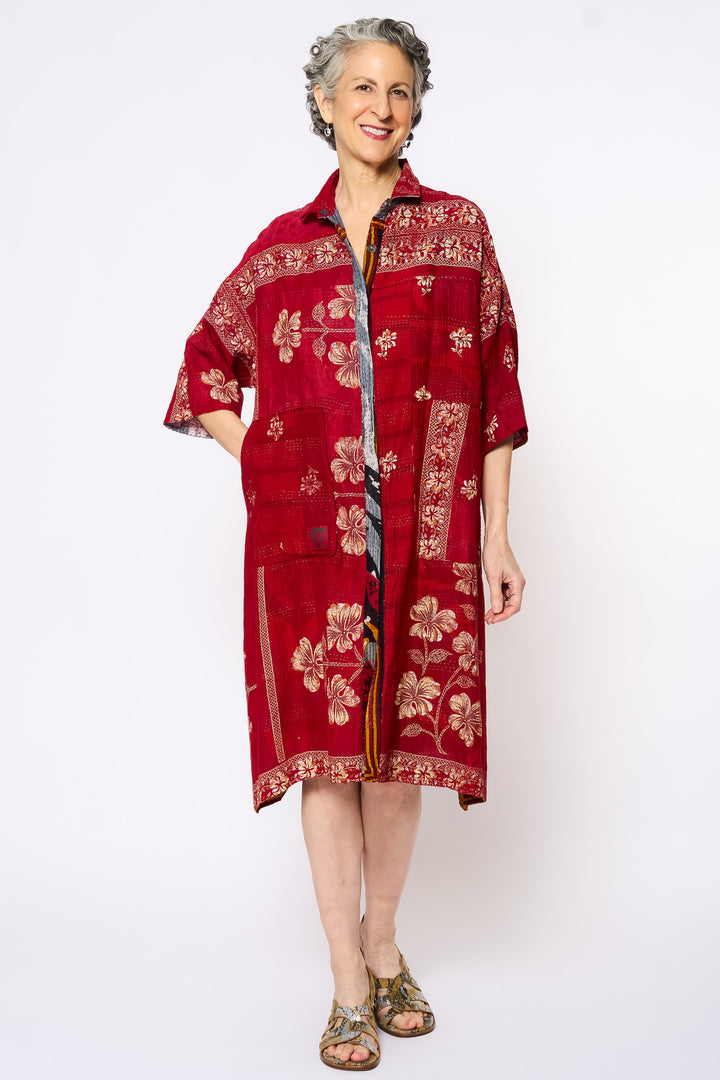 VINTAGE COTTON KANTHA 3/4 SLV. SHIRT DRESS - cv2459-0002m -