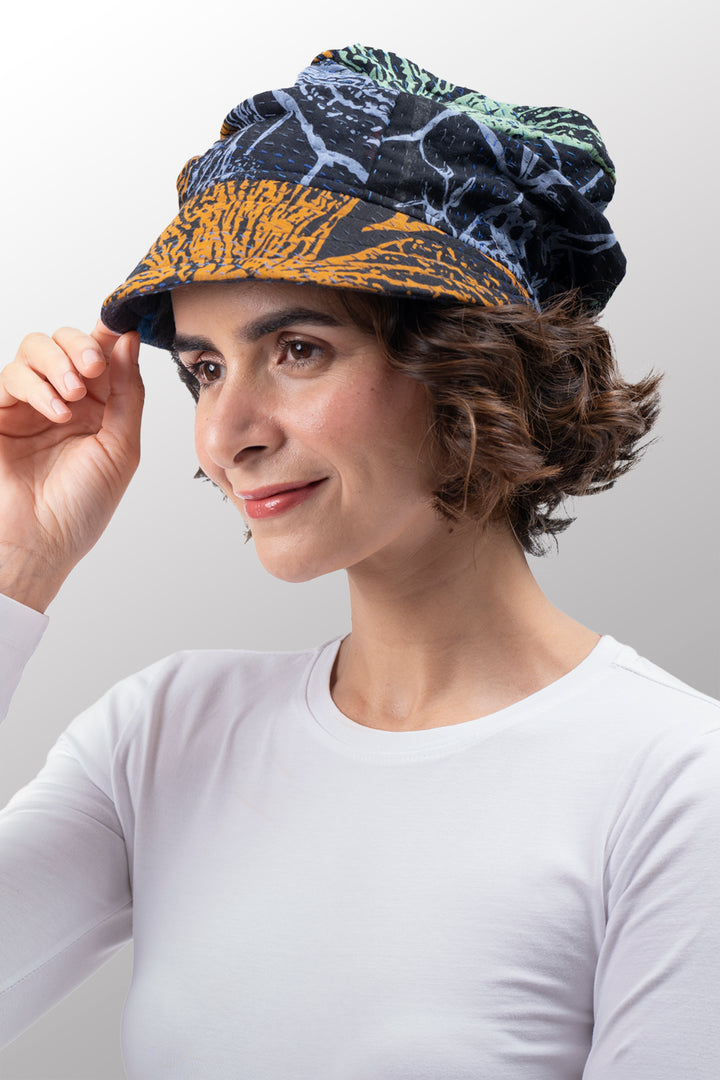 NIGHT FLOWERS KANTHA HALF BRIM HAT - nl4881-blu -