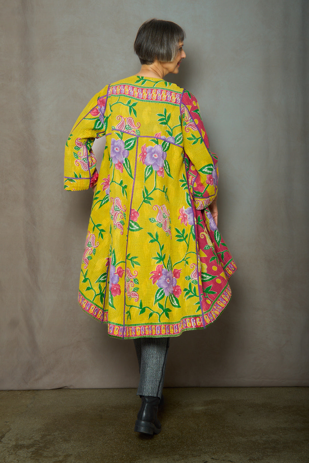VINTAGE COTTON KANTHA WRAP FLARE COAT - cv4330-0026a -