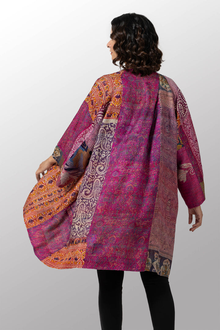 VINTAGE SILK KANTHA KIMONO DUSTER - sv2317-0014a -