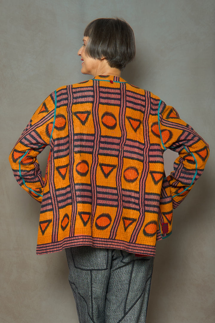 VINTAGE COTTON KANTHA KAFTAN JACKET SHORT - cv4088-0005s -