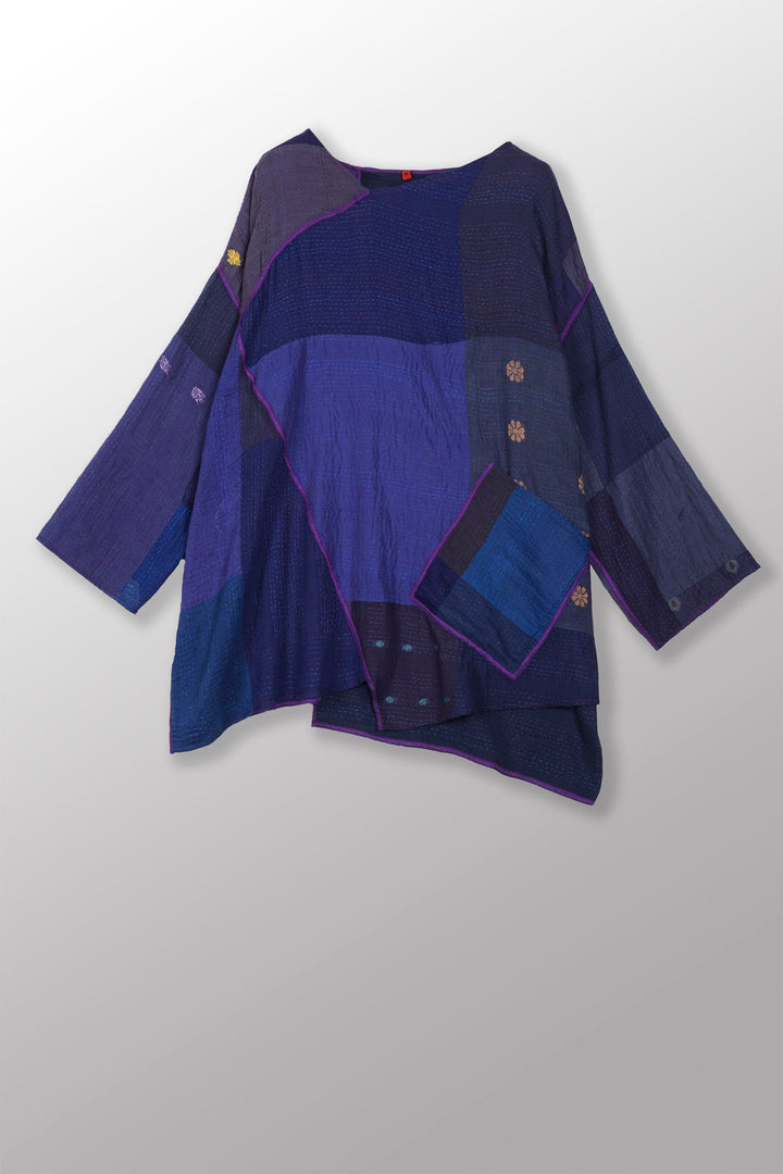 BROCADE PATCHED KANTHA OVERSIZED TUNIC - bp2510-blu -