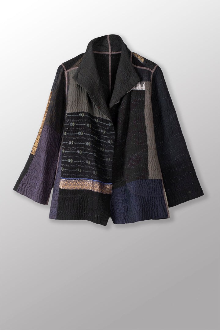 COTTON SILK SW PATCH KANTHA SHORT JKT - ws4007-blk -