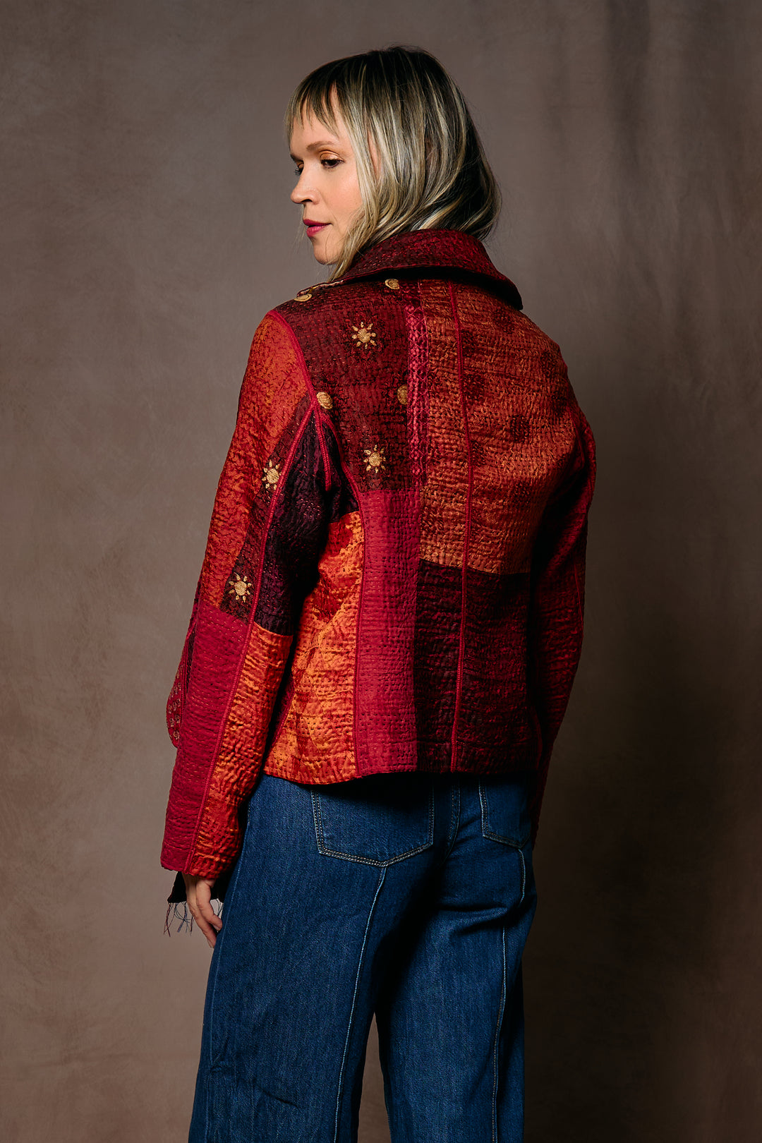 JACQUARD SILK KANTHA CROPPED BASIC JACKET - js4096-cmar003m -