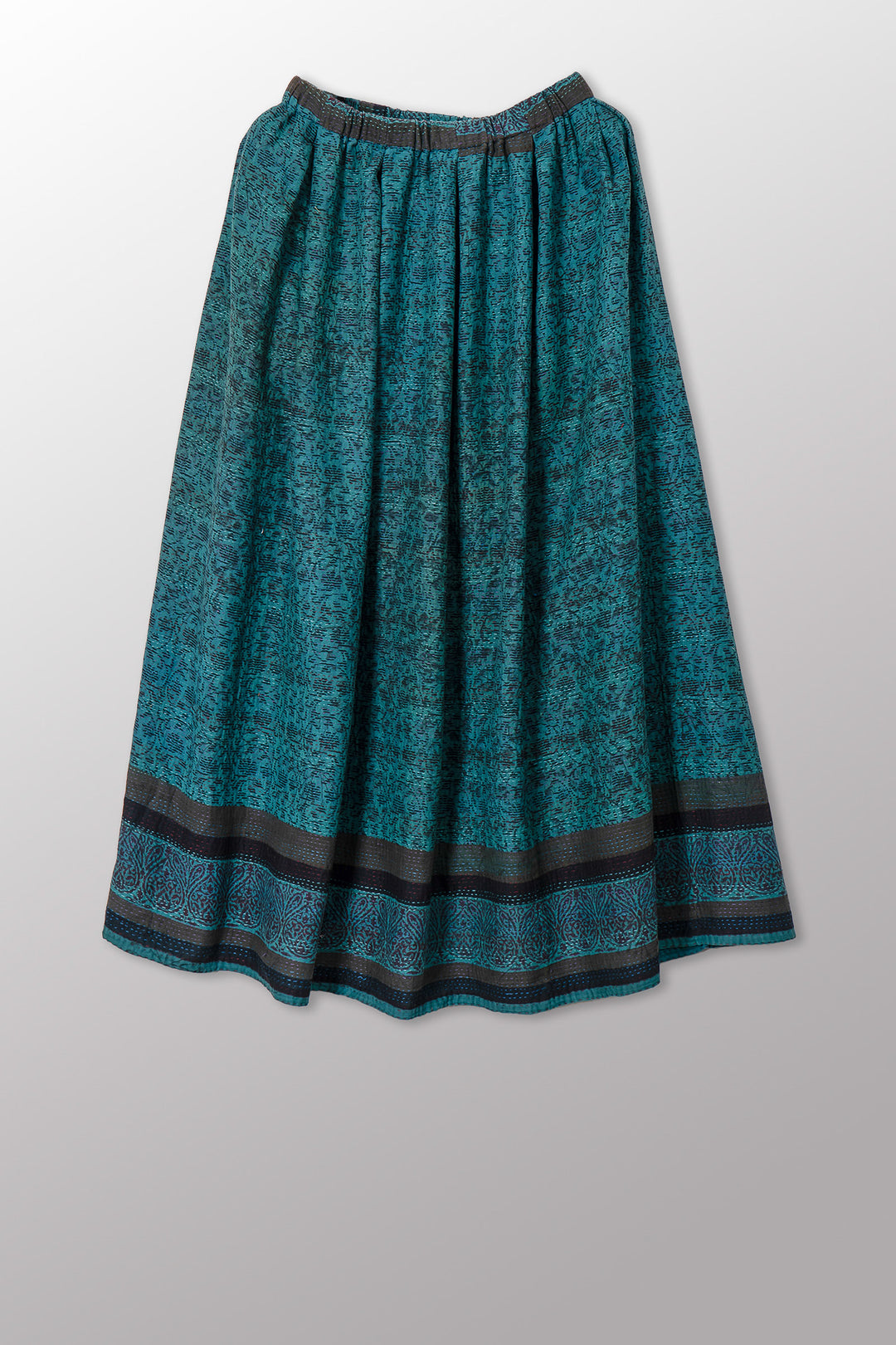 VINTAGE COTTON & NEW VOILE KANTHA TUCKED GATHER SKIRT - cn2663-0001s -
