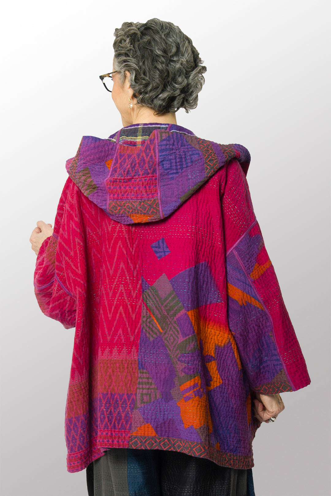 VINTAGE COTTON KANTHA HOODIE PONCHO - cv4064-0028a -