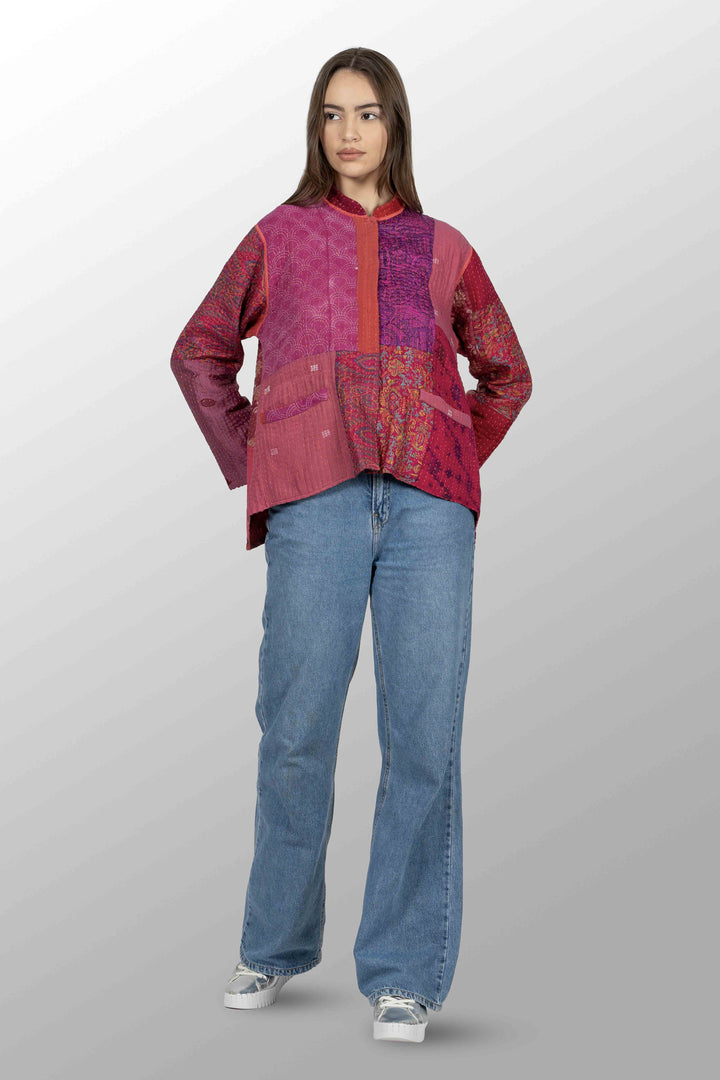 BBK PATCH KANTHA KAFTAN JACKET SHORT - bl-bbp4088-pik -