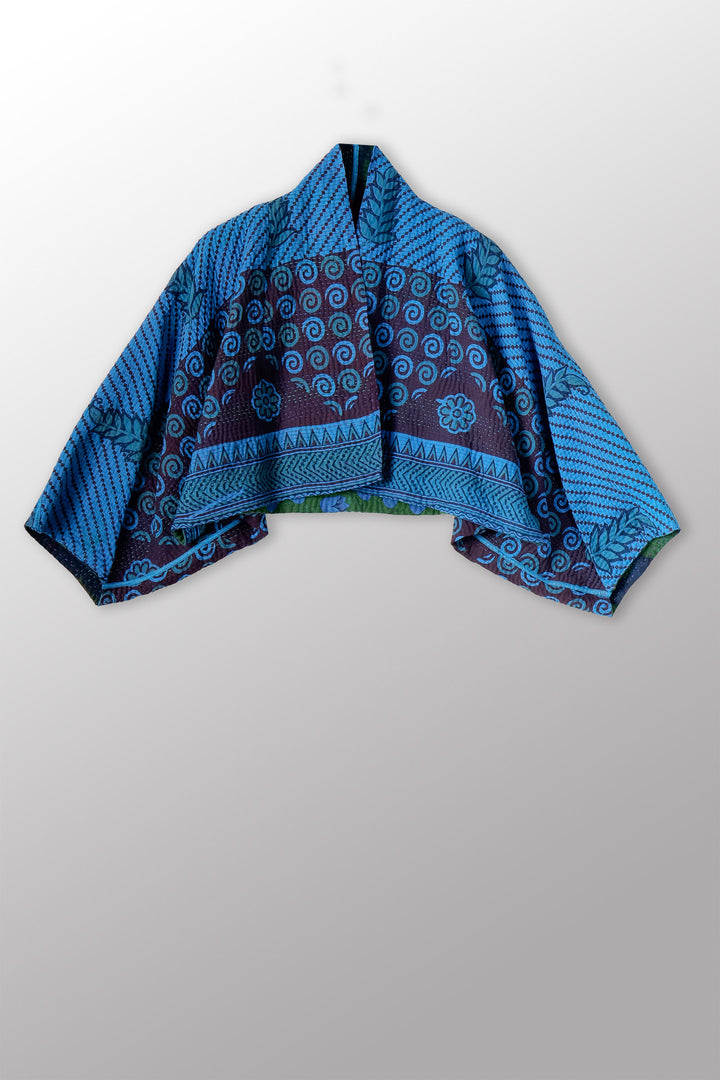 COTTON OVERDYE KANTHA PUFF SLV. SHRUG - ov4062-cblu012a -