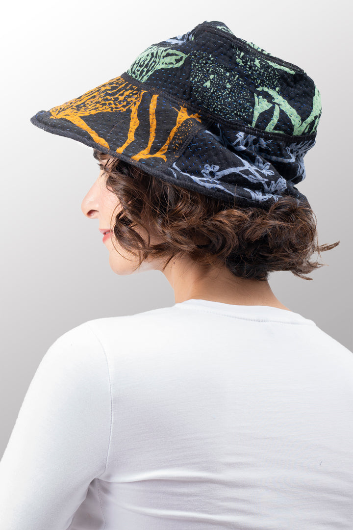 NIGHT FLOWERS KANTHA HALF BRIM HAT - nl4882-blu -