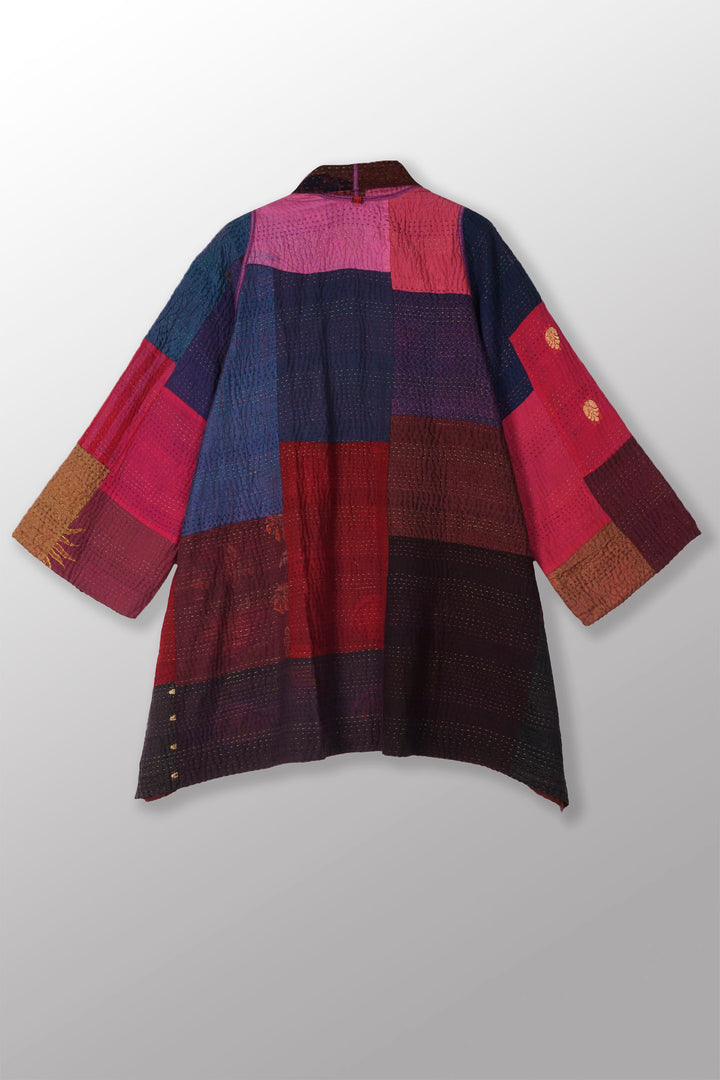 OVERDYED BAGH PRINT KANTHA A-LINE JKT - bg4003-pik -