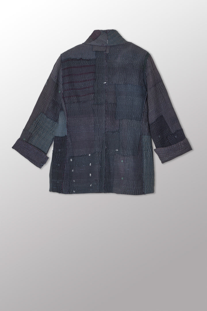 FRAYED PATCH KANTHA SHORT JKT - fi4007-nvy -