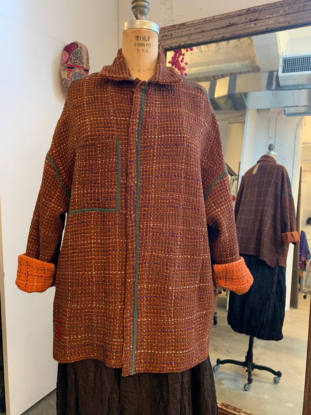 WOOL WAFFLE KANTHA RELAXED SHIRT JACKET - ww3j105-org -