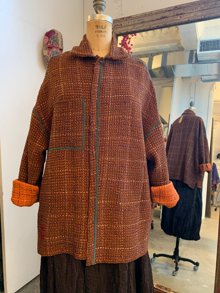 WOOL WAFFLE KANTHA RELAXED SHIRT JACKET - ww3j105-org -