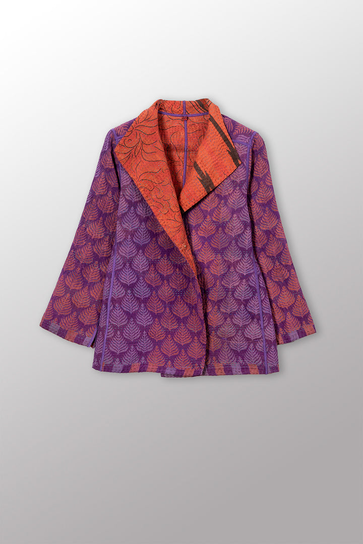 VINTAGE SILK GEORGETTE COTTON KANTHA SHORT JACKET - gc4007-0004s -