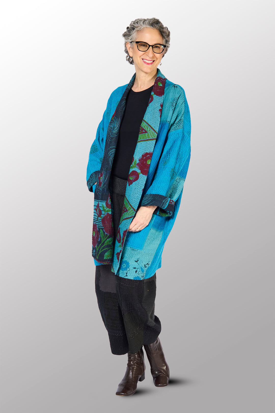 COTTON OVERDYE KANTHA HAORI JACKET - ov4068-ctuq002a -