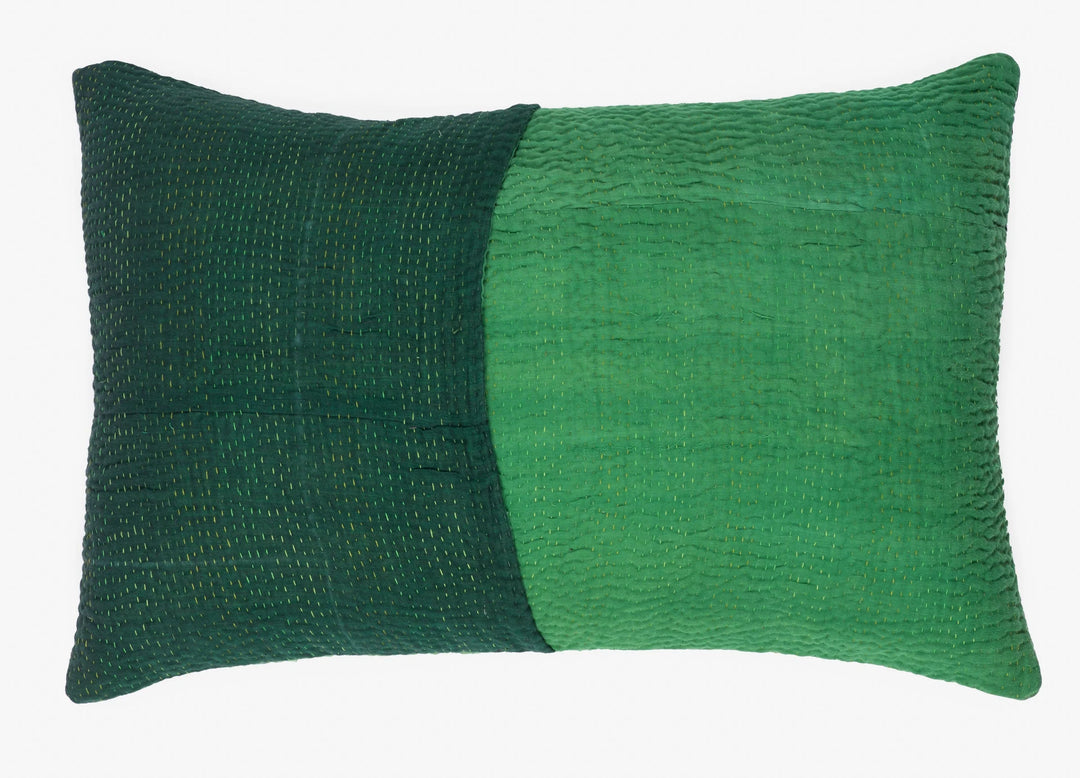 Landscape Fray Path Vintage Kantha Pillow -Green