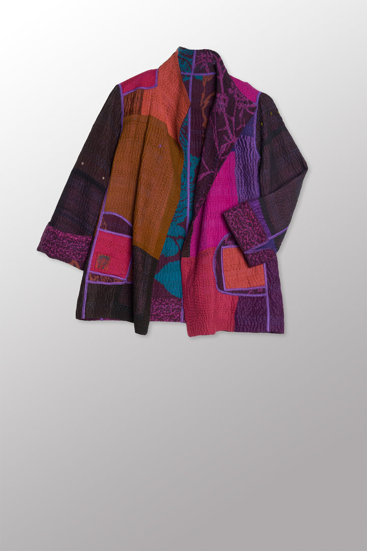 NIGHT FLOWERS KANTHA SHORT JACKET - nl4007-prp -