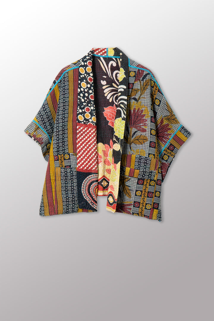 VINTAGE COTTON KANTHA MINI PONCHO - cv4060-0065a -