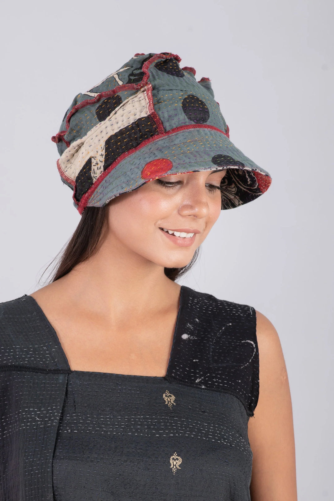 DOT & PAISLEY KANTHA HALF BRIM HAT - dp4881-nvy -