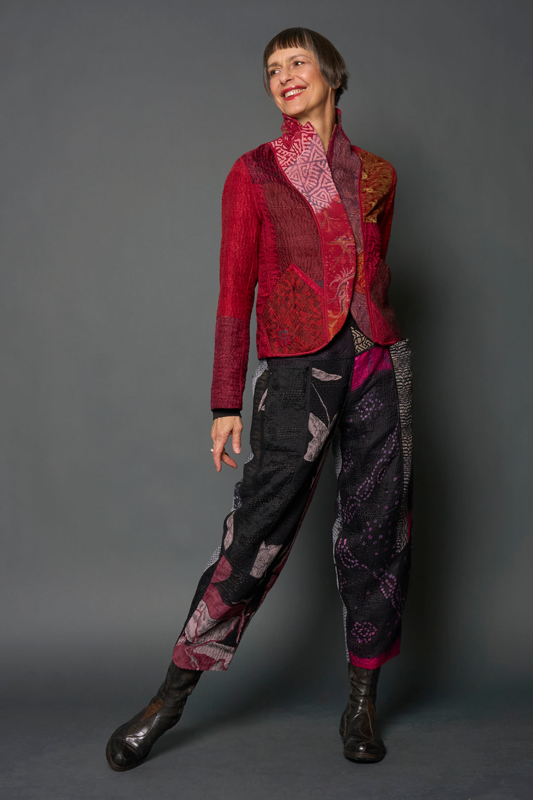 JACQUARD SILK KANTHA CROPPED BASIC JACKET - js4096-mar -