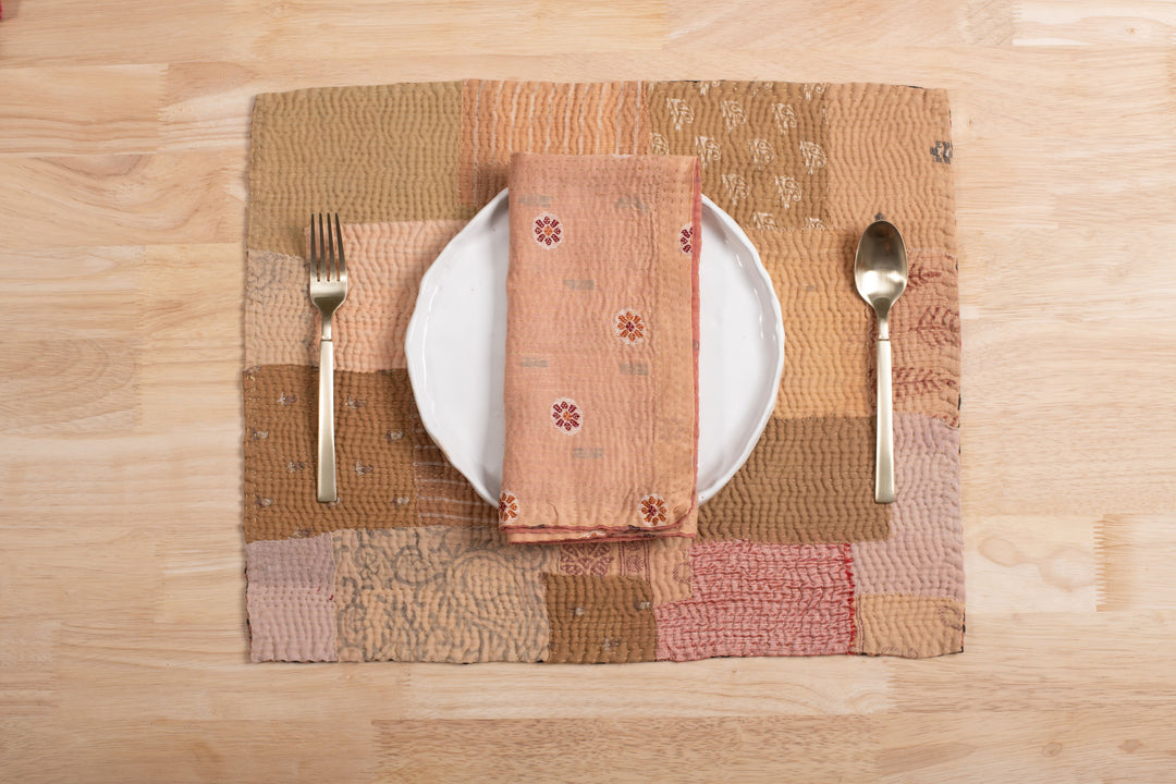 Mosaic Fray Vintage Kantha Placemats -Mushroom (Set of 2)