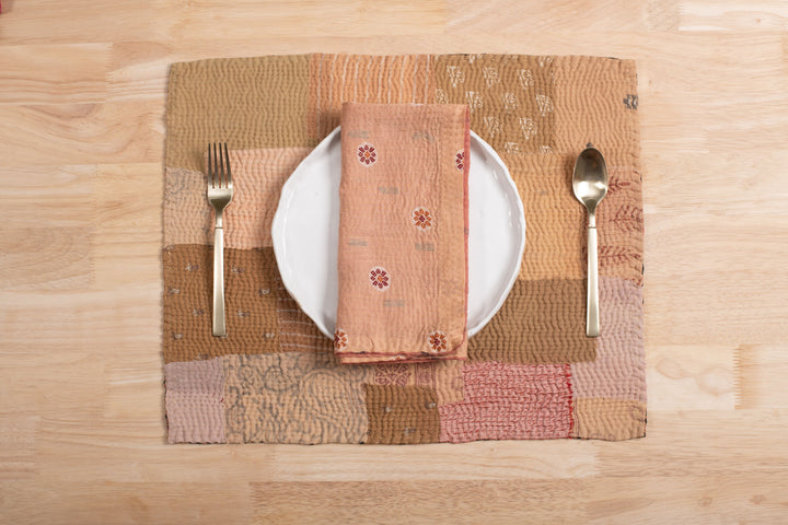 Mosaic Fray Vintage Kantha Placemats -Mushroom (Set of 2)